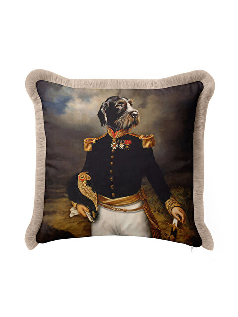 Milbay Grup Asil Portre Saçaklı Yastık Kılıfı - Klasik Vintage Bohem Kahverengi Püsküllü Kırlent Kılıfı