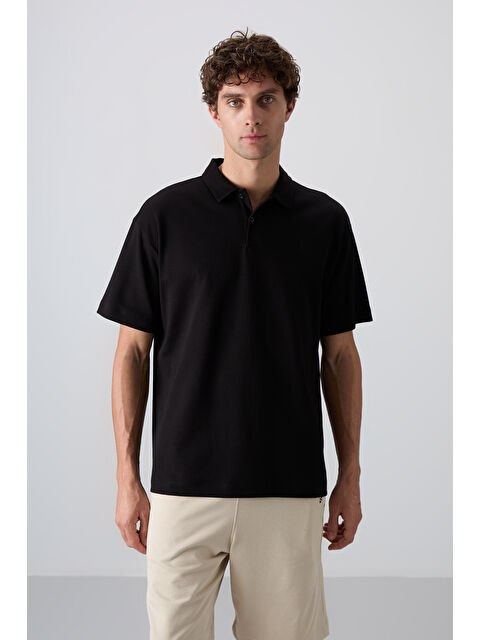 Tommylife Siyah Pamuklu Kalın Yumuşak Dokulu  Fit Basic Polo Yaka Erkek Tişört - 88327 - S000157028-19351