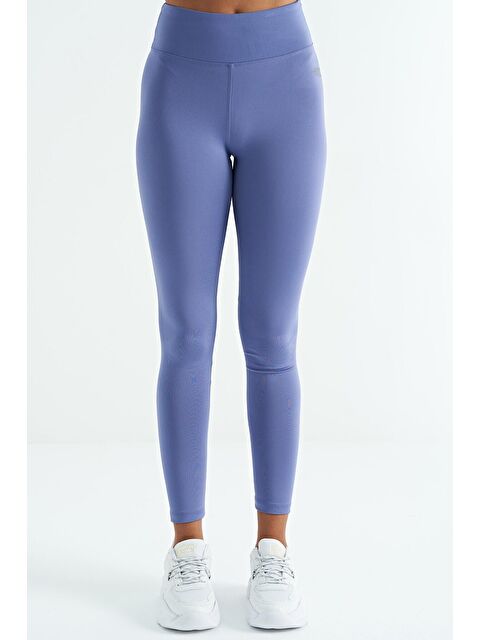 Tommylife Eflatun Logo Baskı Detaylı Yüksek Bel Dalgıç Kumaş Slim Fit Kadın Tayt - 94627 - S000032324-19951