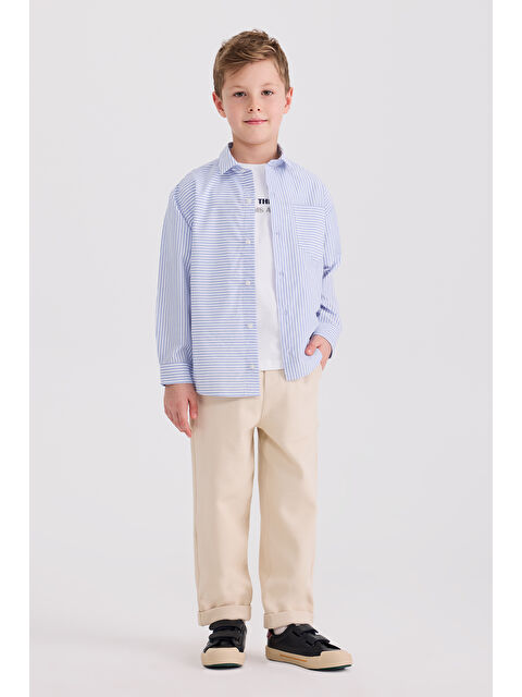 Panço Erkek Çocuk Çizgili Mavi Gömlek - S000514570-17234