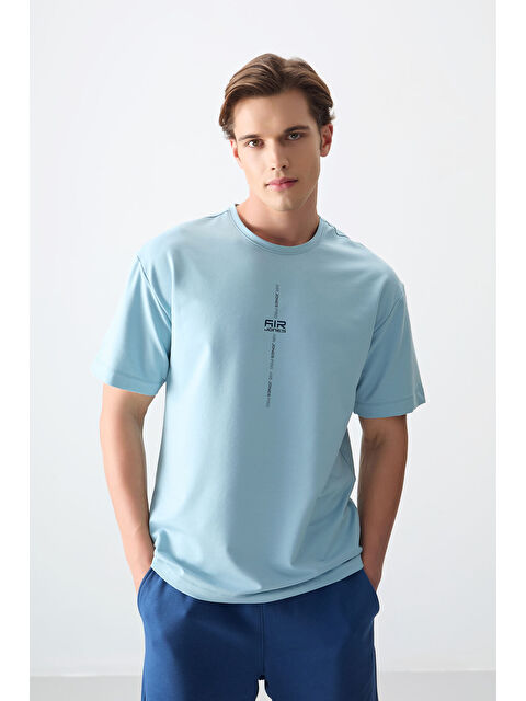 Air Jones Açık Mavi Pamuklu Kalın Yumuşak Dokulu Oversize Fit Baskılı Erkek Tişört - 88373 - S000160617-17437