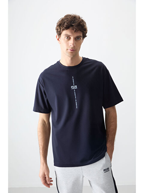 Air Jones Lacivert Pamuklu Kalın Yumuşak Dokulu Oversize Fit Baskılı Erkek Tişört - 88373 - S000160617-21164