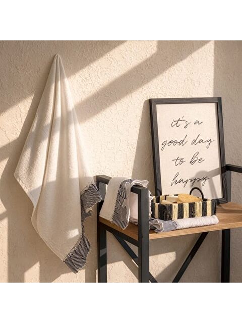 Evidea Soft French Cottage Twin Çizgi Desenli El Havlusu - Ekru - 30x50 cm - S000475776-19965