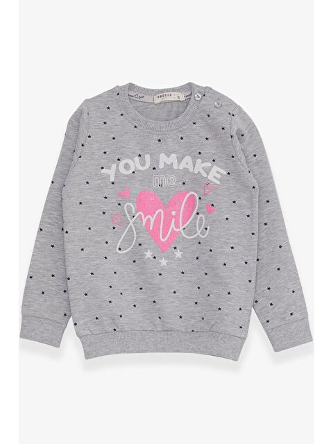 Breeze Kız Bebek Sweatshirt Simli Kalp Baskılı Gri Melanj (2 Yaş) - S000096537-37204