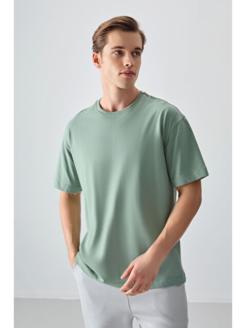 Air Jones Açık Yeşil %100 Pamuk Kalın Yumuşak Dokulu Oversize Fit Basic Erkek Tişört -88353 - S000149622-29488
