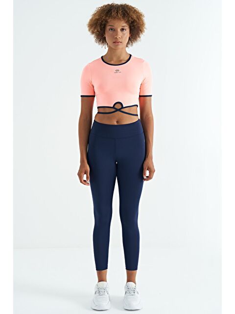 Tommylife İndigo Logo Baskı Detaylı Yüksek Bel Dalgıç Kumaş Slim Fit Kadın Tayt - 94627 - S000032324-23093