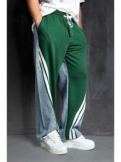 Abluka Online Baggy Fit Şerit Detaylı Duo Jean Yeşil - S000240457-18194