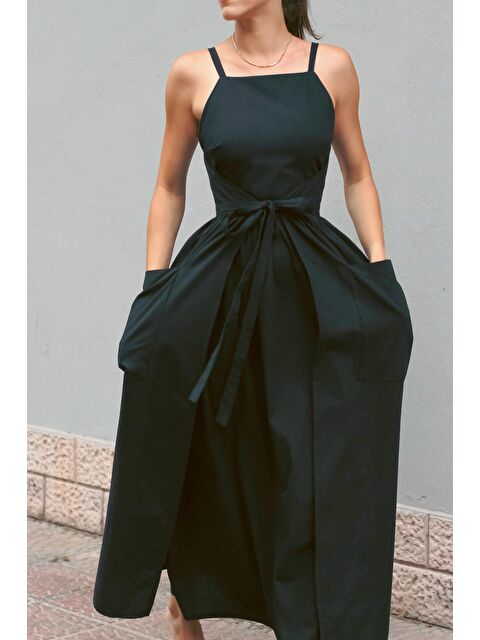 Catz Clothes Siyah Keten Free Size Venüs Elbise - S000227262-19351