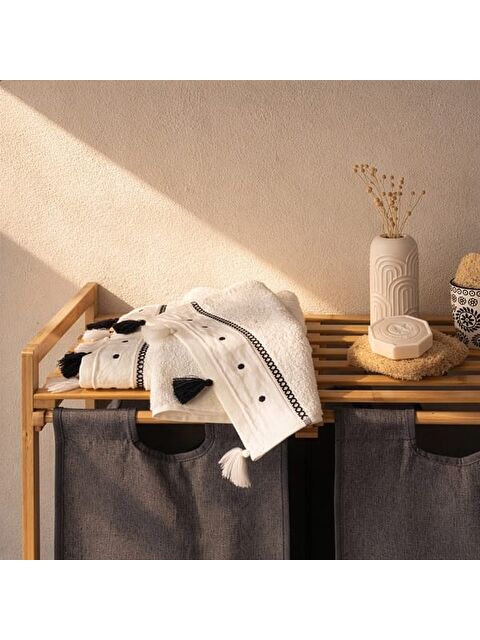 Evidea Soft Piene Yüz Havlusu - Ekru / Siyah - 50x90 cm - S000475550-5406