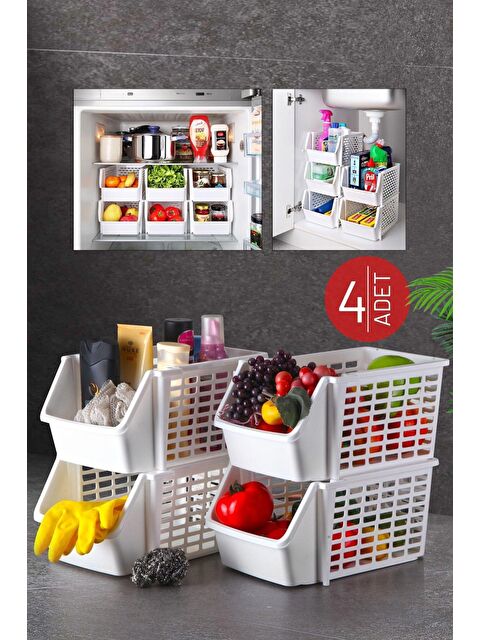 Nandy Home 4 Adet Çok Amaçlı Dolap İçi, Evye Altı ve Buzdolabı İçi Katlı Düzenleyici BEYAZ - S000006313-20063