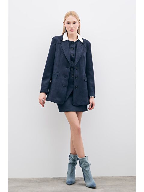 SATEEN Düğmeli Süet Ceket - Lacivert - S000323788-21164