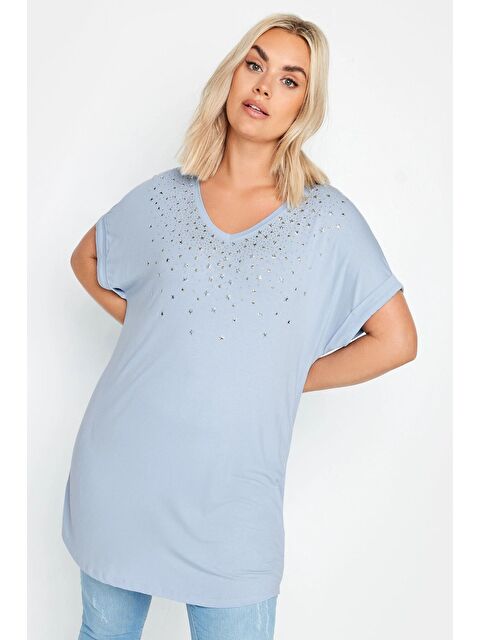 Stil Diva Büyük Beden Pul Detaylı V Yaka Kısa Kollu Bluz 302280 - S000244358-17437