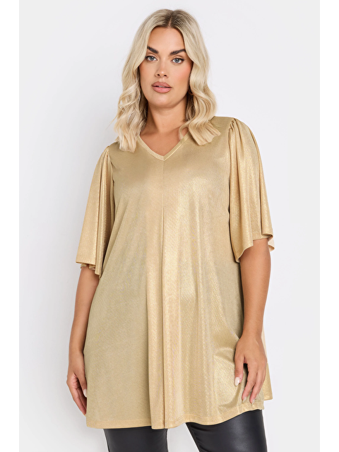 Stil Diva Büyük Beden V Yaka Kısa Kollu Parlak Görünümlü Bluz 303718 - S000383730-20076