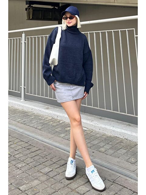 Madmext Lacivert Balıkçı Yaka Kadın Kazak Mg2196 - S000266407-21164