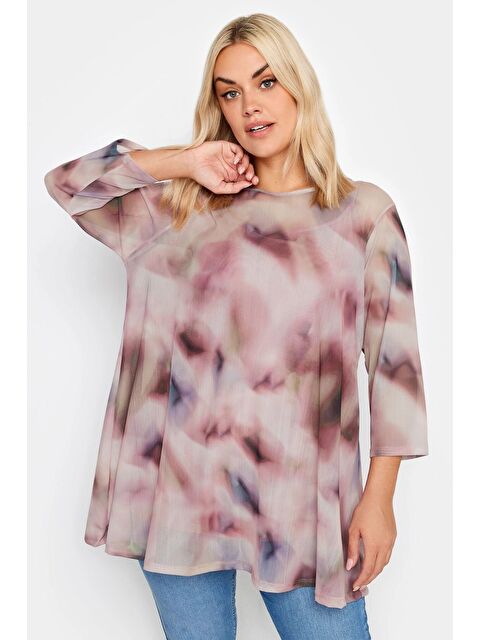 Stil Diva Büyük Beden Bisiklet Yaka Desenli Tül Bluz 302702 - S000241921-20024