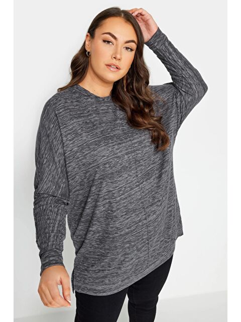 Stil Diva Büyük Beden Bisiklet Yaka Uzun Kollu Dikiş Detaylı Bluz 302862 - S000288690-29666