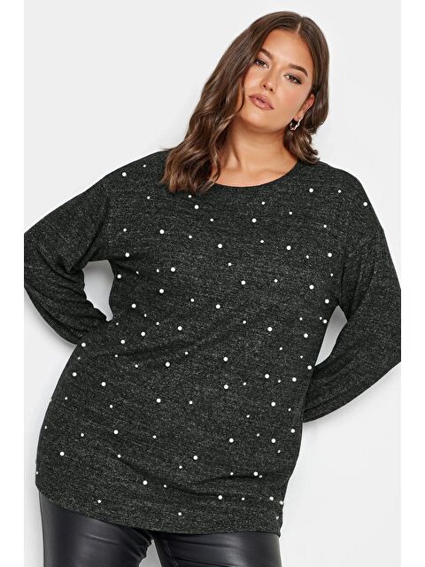 Stil Diva Büyük Beden Bisiklet Yaka Uzun Kollu İnci İşlemeli Bluz 302623 - S000241956-19351