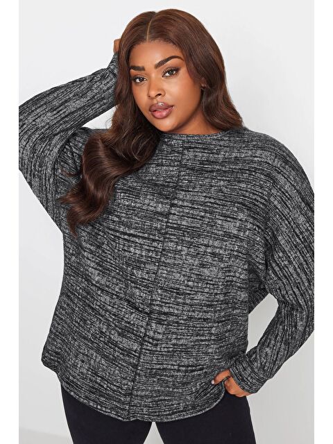 Stil Diva Büyük Beden Bisiklet Yaka Önü Dikiş Detaylı Uzun Kollu Bluz 302607 - S000288713-29666