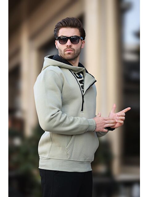 Madmext Mint Yeşili Fermuar Detaylı Kapüşonlu Erkek Hoodie 1767 - S000055013-17259