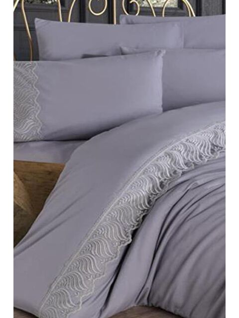 Çeyiz Diyarı Fransız Dantelli Wave Çeyizlik Nevresim Takımı Gri - S000485623-23173