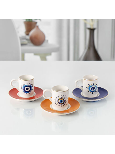 GÜRAL PORSELEN Camelia 12 Parça 6 Kişilik Kahve Takımı 6705 Nazar - S000483924-37646