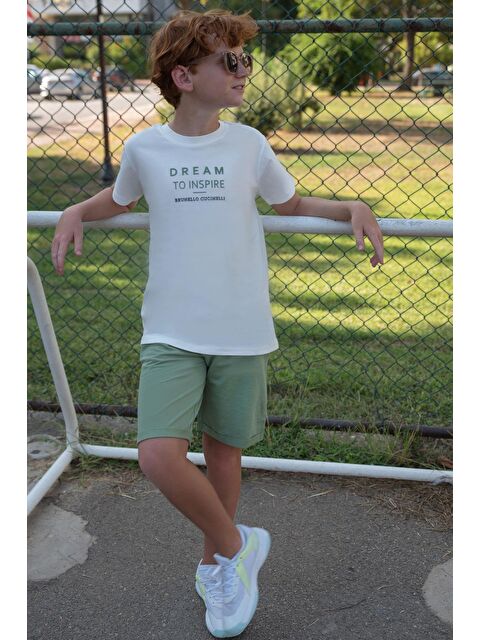 Breeze Erkek Çocuk Şortlu Takım Kabartma Yazı Baskılı Ekru (5-10 Yaş) - S000434024-19965