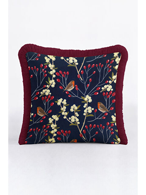 Milbay Grup Doğanın Zarif Dokunuşu Saçaklı Yastık Kılıfı - Kış Bahçesi Bohem Laci Bordo Püsküllü Kırlent Kılıfı