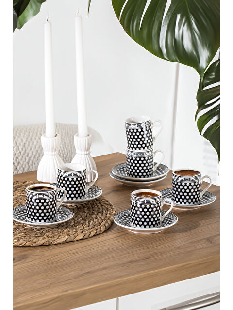 Porsima 12 Parça 6 Kişilik Porselen Türk Kahve Fincan Takımı Siyah - S000293655-37444