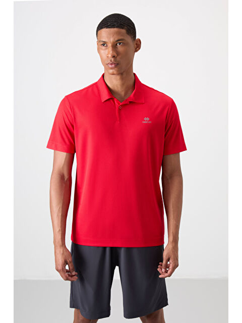 Tommylife Kırmızı Logo Baskılı Standart Kalıp Polo Yaka Aktif Spor Erkek Tişört - 88252 - S000145689-20045