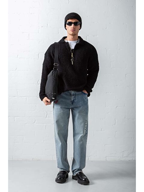 Abluka Online Erkek Oversize Yumuşak Dokulu Örme Kazak Siyah - S000118411-19351