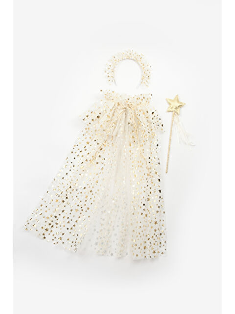 Le Mabelle Ekru  Kız Çocuk Yıldızlı Pelerin Asa ve Taç Set - S000235442-19965