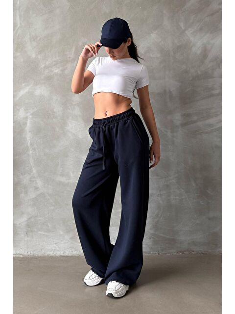 Madmext Lacivert Ayarlanabilir Bel Bol Paça Rahat Kesim Basic Kadın Eşofman Altı Mg2122 - S000236654-21164