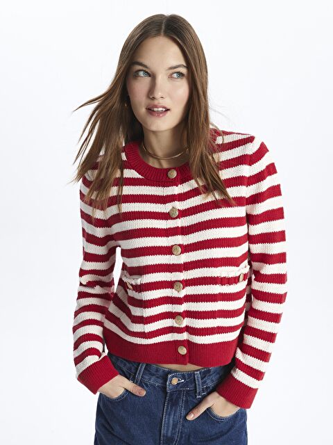 Dexia Düğmeli Çizgili Triko Hırka - Amalfi - S000116051-37325