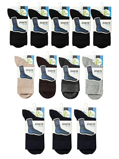 Tolin Bambu Sıkmayan Lastikli Bilek Detaylı Karışık Renk Erkek Diyabet Çorap 12'li 1440812R - S000074745-23173