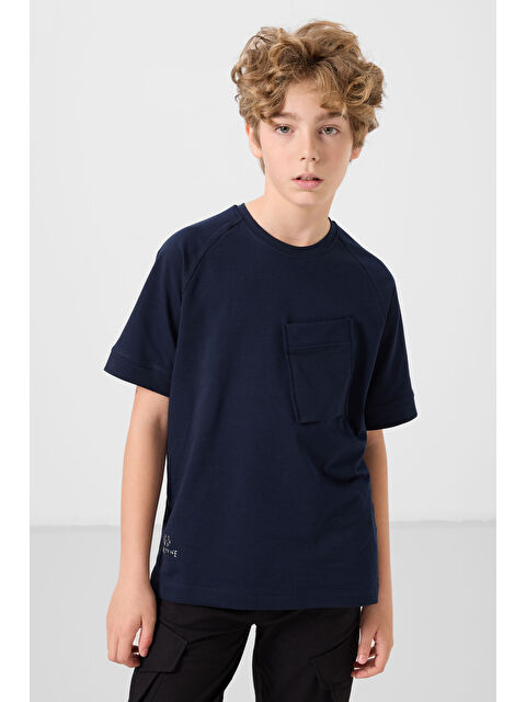 Tommylife Lacivert Pamuklu Yumuşak Dokulu Oversize Cep Detaylı Erkek Çocuk T-Shirt - 11295 - S000387202-21164