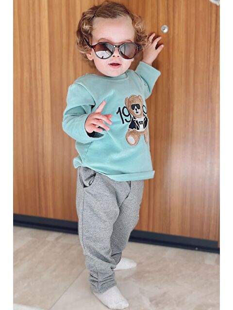 Breeze Erkek Bebek Uzun Kollu Tişört Patron Ayıcık Nakışlı Su Yeşili (9 Ay-3 Yaş) - S000332593-20054