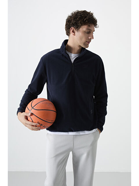 Tommylife Lacivert Yarım Fermuarlı Sweatshirt Slim Fit Dik Yaka Erkek Polar - 87891 - S000084526-21164