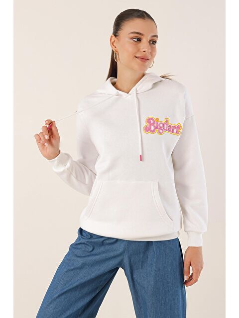 Bigdart 55424 Nakışlı Oversize Sweeatshirt - Beyaz - S000085422-20063