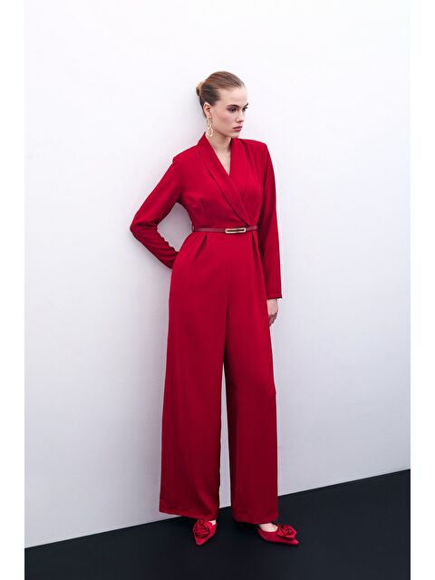 SATEEN Kemerli Salaş Tulum - Kırmızı