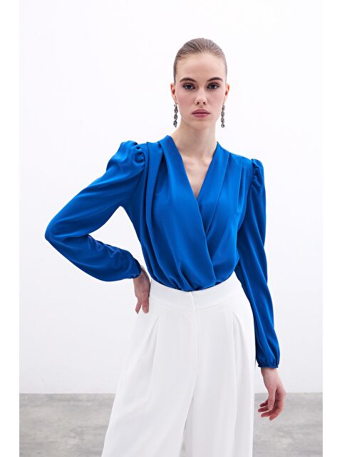 SATEEN Kruvaze Vatkalı Bodysuit - Sax Mavi - S000323012-23710