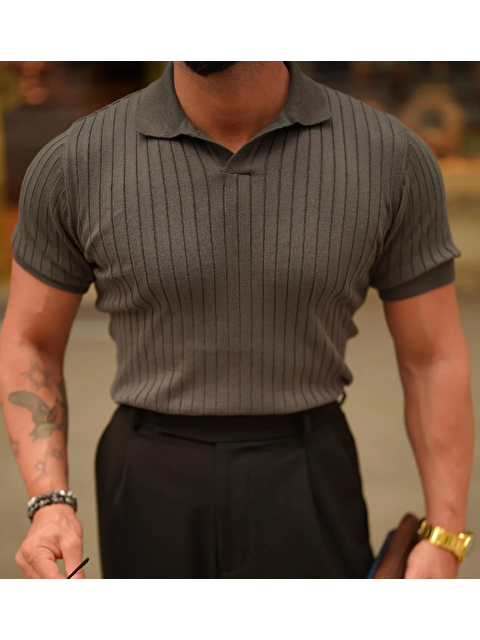 Tarz Cool Fitilli Polo Yaka Triko Erkek Tişört - S000147082-29666