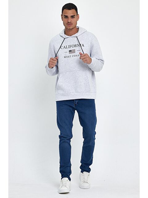 Süperlife Regular Fit İçi Polarlı 3 İplik Kanguru Amerikan Baskılı Cepli Erkek Hoodie Spr24sw01 - S000056217-17308