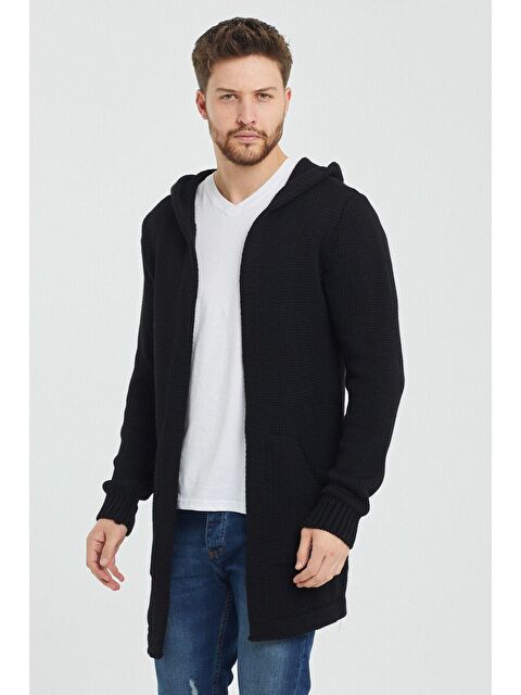 Tarz Cool Erkek Kapüşonlu Cepli Panço Triko Hırka - S000223227-19351