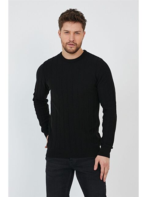 Tarz Cool Siyah Erkek Yuvarlak Yaka Örme Triko - S000223141-19351