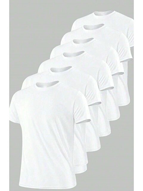 Trendseninle 6'lı Paket Düz Oversize Erkek Kısa Kollu Tişört Beyaz - S000175453-20063