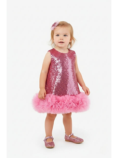 Le Mabelle Fuşya  Fırfır Detaylı Pullu Kız Bebek Elbise - Dakota