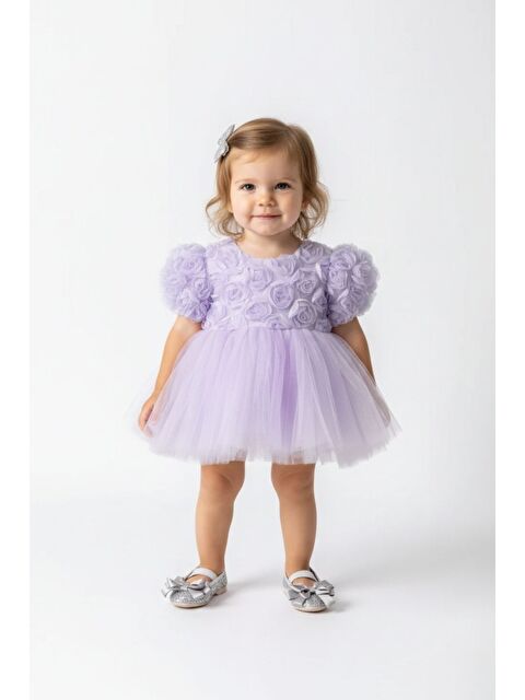 Le Mabelle Lila Gül Detaylı Kız Bebek Elbise - Elina