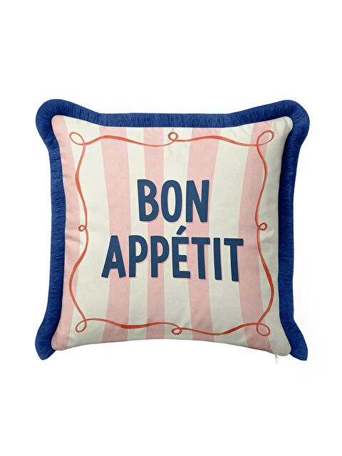 Milbay Grup Fransız Stil Saçaklı Yastık Kılıfı - Pastel Çizgili Retro Lacivert Püsküllü Kırlent Kılıfı