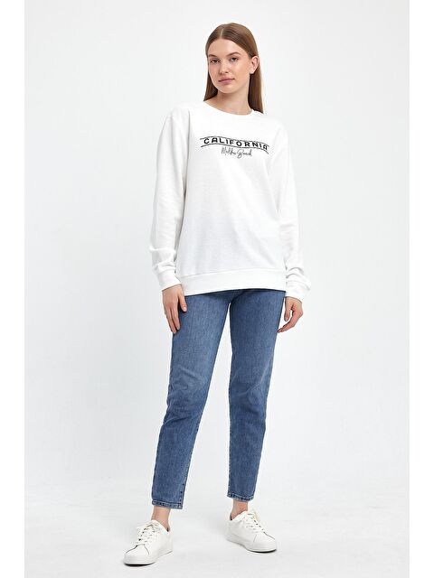Süperlife Kadın Bisiklet Yaka Rahat Kalıp 3 iplik Kalın Californıa Baskılı Sweatshirt SPR24SWK32 - S000086872-19965