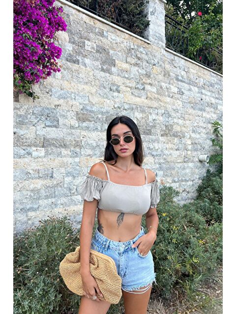 For You Moda Omuzdan Baglamalı Crop Bluz - S000033558-25636